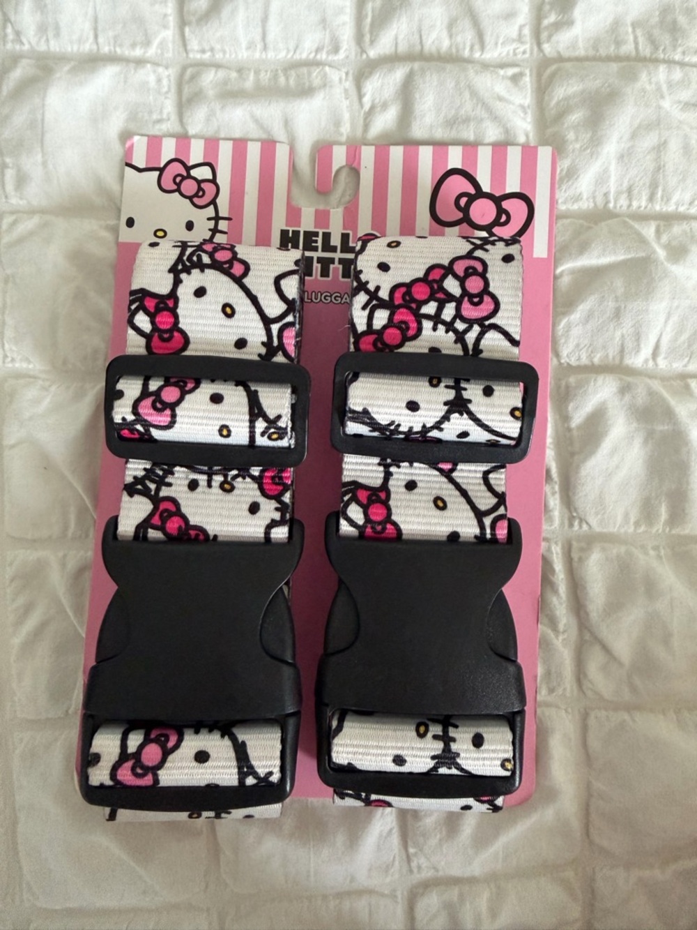 Hello Kitty White & Pink Luggage Strap Set with Black Buckles